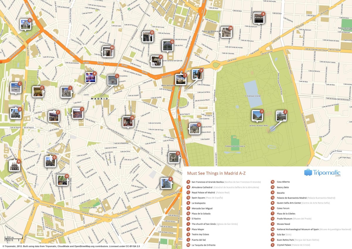 mapa Madrid atraccións