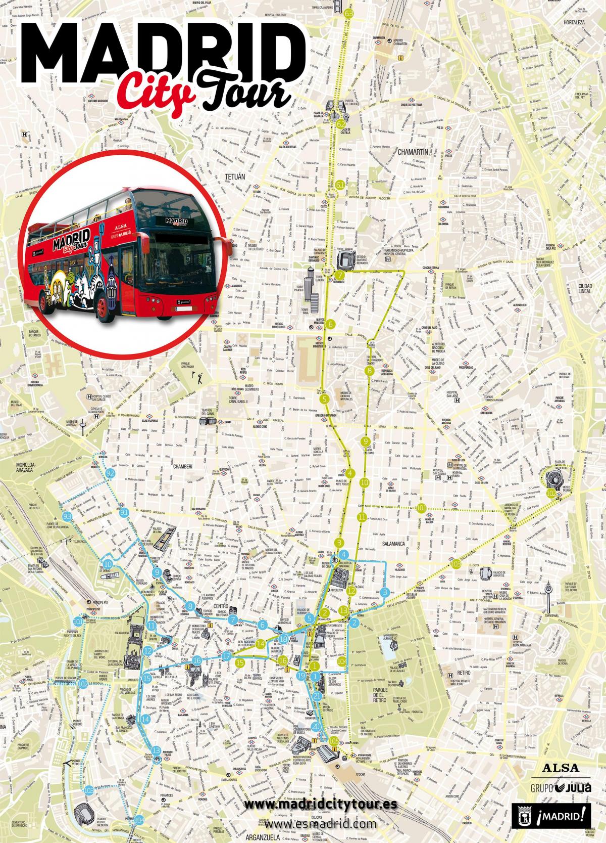 Madrid, cidade de autobuses de turismo mapa