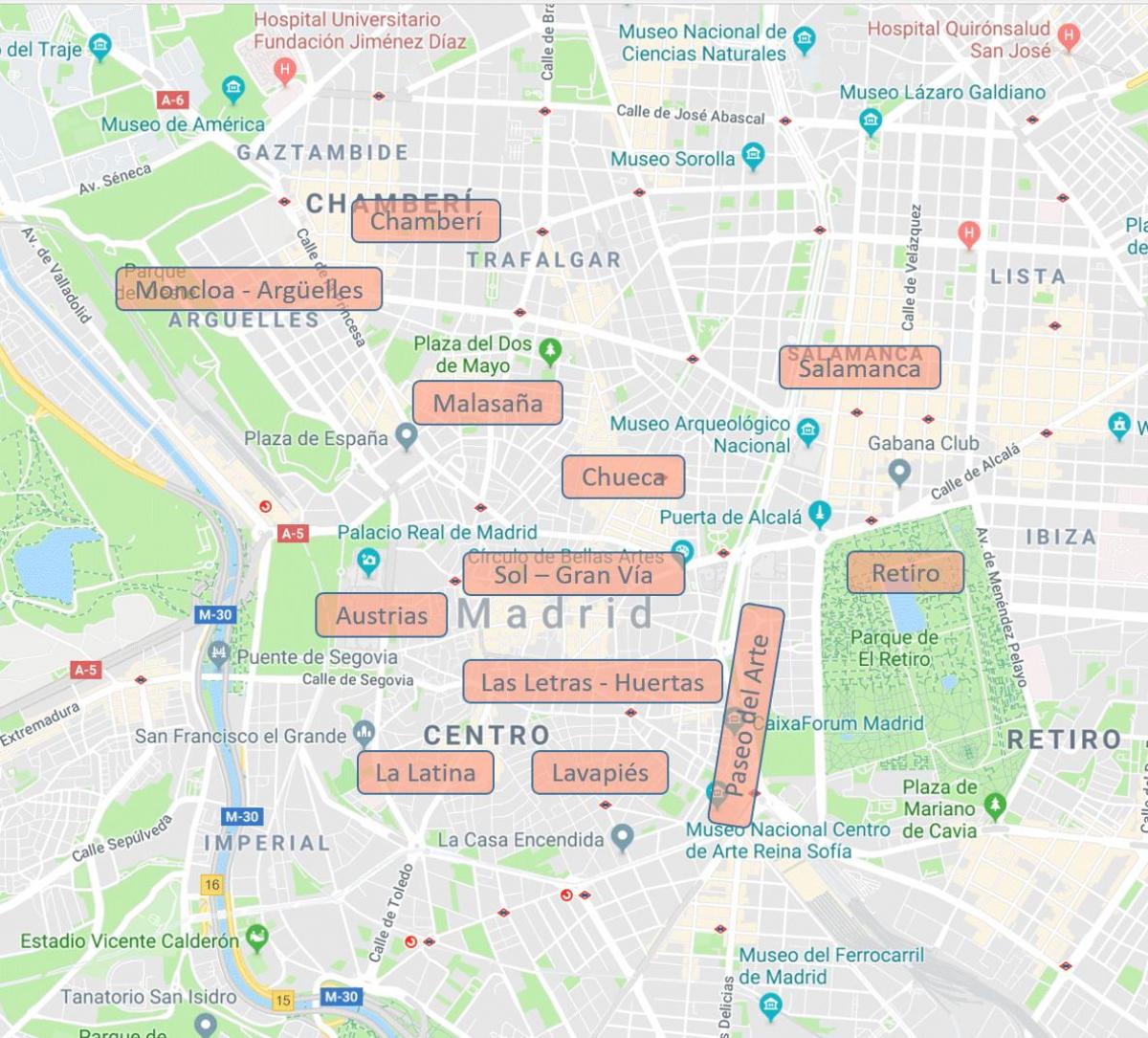 mapa de Madrid España barrios