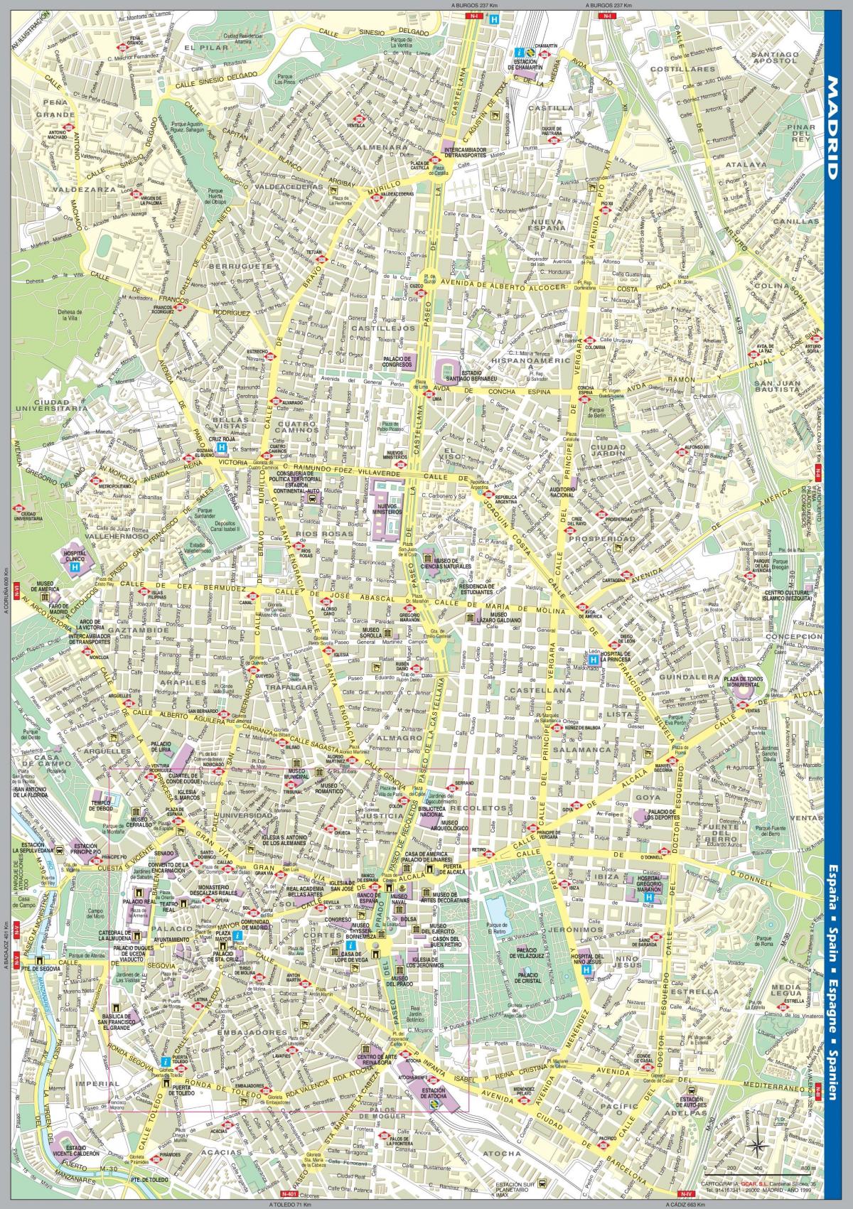 rúa mapa de Madrid centro da cidade
