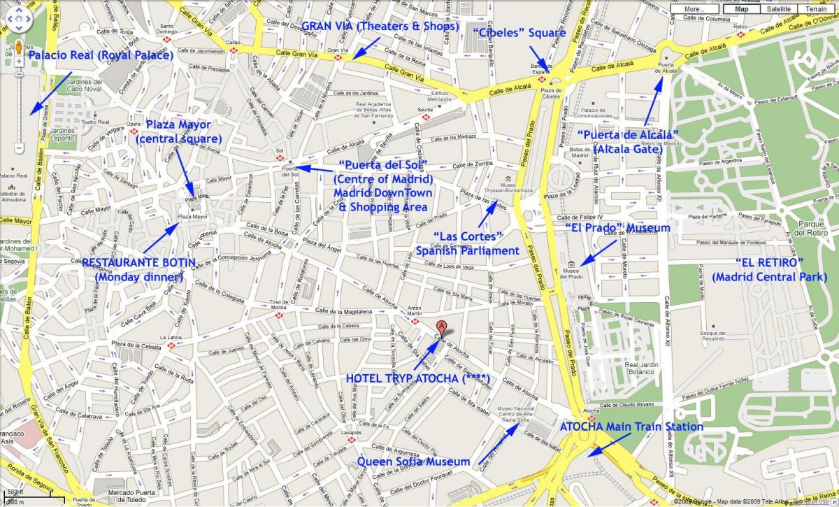 mapa do centro de Madrid, España